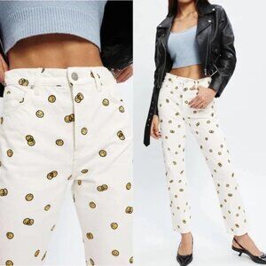 REFORMATION Mixed Emotions High Rise Straight Leg Smiley Jeans 26 Vintage White